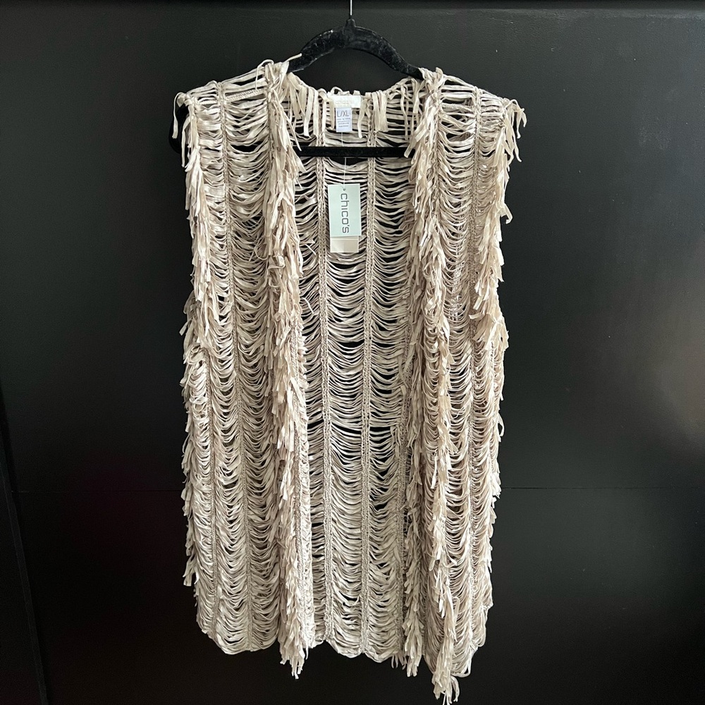 Chico's Cream Fringe Cardigan